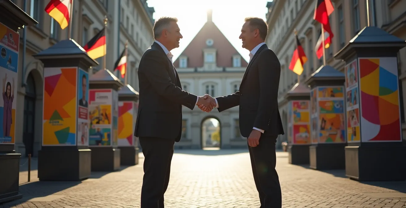 Bürgermeister und Organisator vor dem Rathaus bei Kampagnenstart