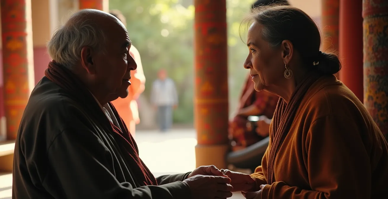 Respektvoller Dialog zwischen Einheimischen und Besuchern nach kultureller Zeremonie