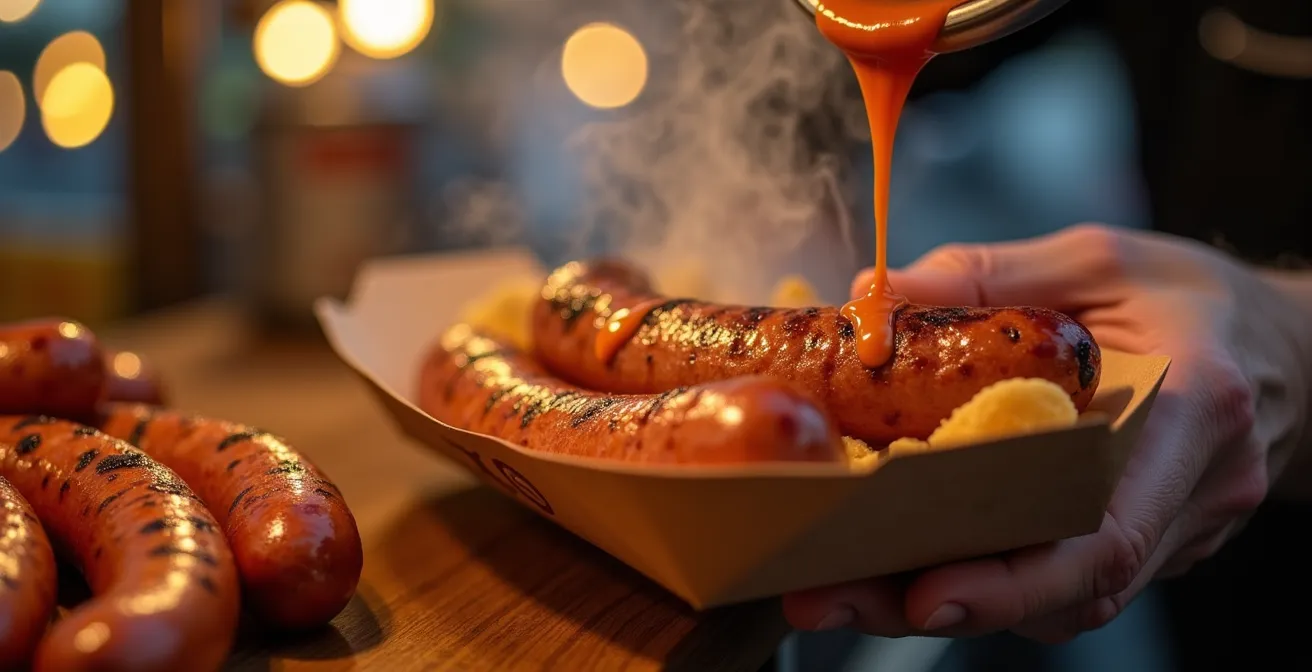 Lebendiger Street Food Markt in Deutschland mit vielfältigen Essensständen und authentischer Atmosphäre.