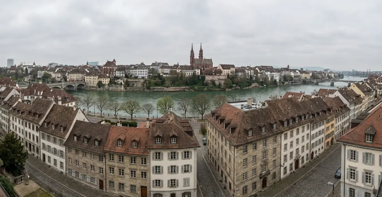 Panoramablick auf die Basler Altstadt mit Rhein und Münster für Immobilienkauf